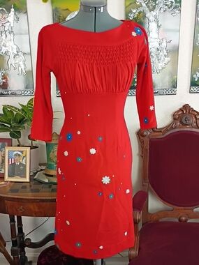 1950s Red Wool Wiggle Dress Pin Up Size Extra Small